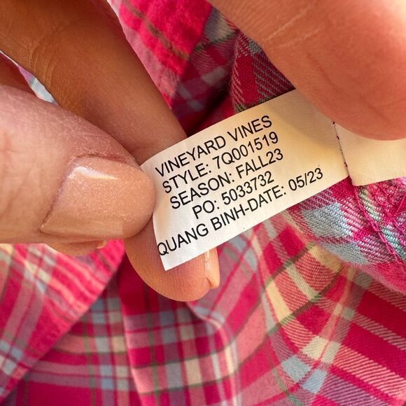 Vineyard‎ Vines Flannel Shirt Dress Girls Size 10 Pink Plaid Button Front Preppy - Picture 13 of 15